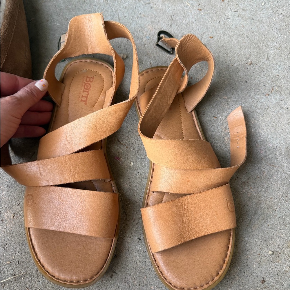 Born super comfy Tan Leather Crossover Strap Sandals